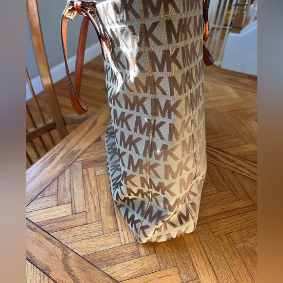 Michael Kors 'Jet Set' Mk Signature Jacquard N/S Tote, Beige/Camel - Picture 4 of 7